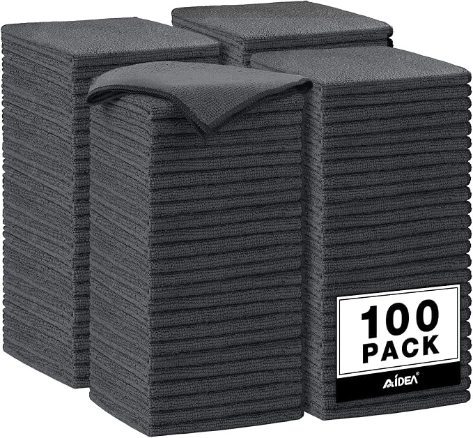 AIDEA Microfiber Cleaning Cloth Grey 100PK, Microfiber Towels by AIDEAHOME