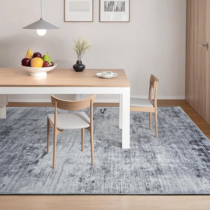 Toneed Abstract Area Rug 6x9 Modern Washable Rug Soft Non Slip Rug Low Pile for Bedroom Living Room Dining Room Grey