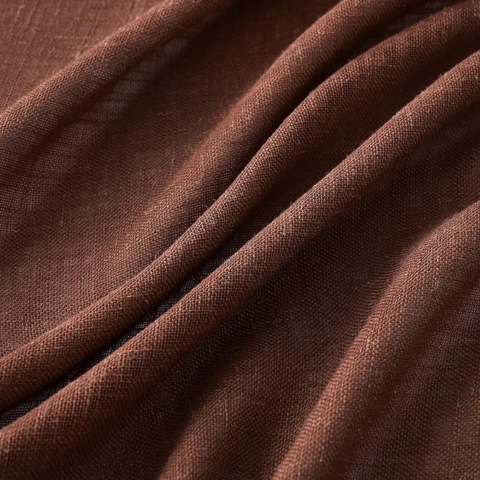 MIULEE Chocolate Brown Linen Curtains 63 Inch Length 2 Panels for Bedroom Living Room, Soft Thick Linen Textured Natural Window Drapes Semi Sheer Light Filtering Back Tab Rod Pocket Burlap Look Decor