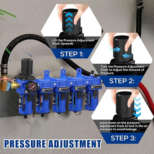 NEWPO 3/8" NPT 5 Stage Air Filter Regulator Lubricator Combo, Compressed Air - Image 5