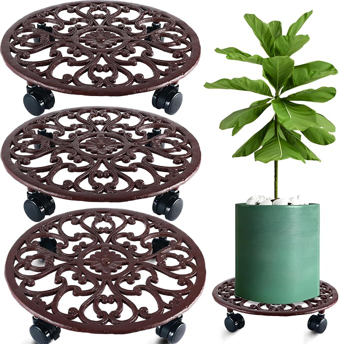 3 Packs 14 Inch Rolling Plant Stand by Planterhoma