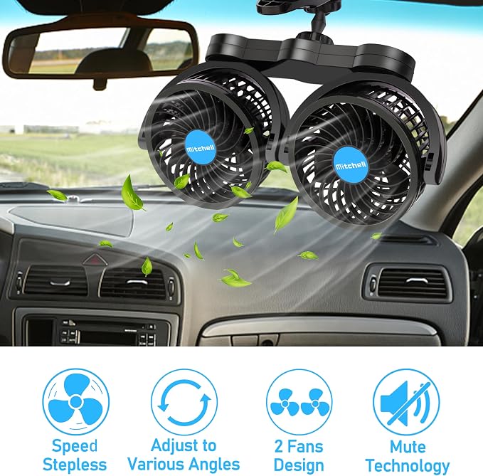 Alagoo 12V Car Fan, Adjustable 4 Inches Dual Head Car Clip Fan - Image 5