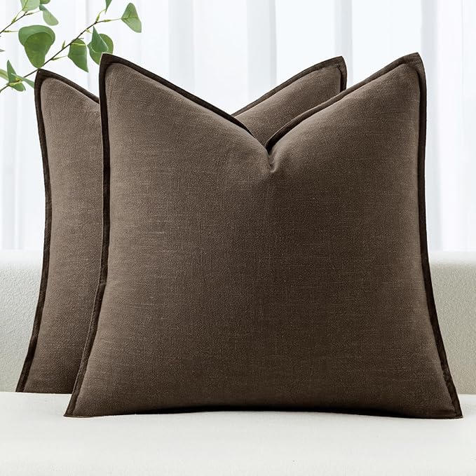 MIULEE Decorative Linen Pillow Covers 20x20 Inch Dark Coffee Chocolate Boho Farmhouse Neutral Winter Couch Throw Pillows for Bed Pack of 2 Accent Modern Pillowcase Sofa Livingroom Home Decor