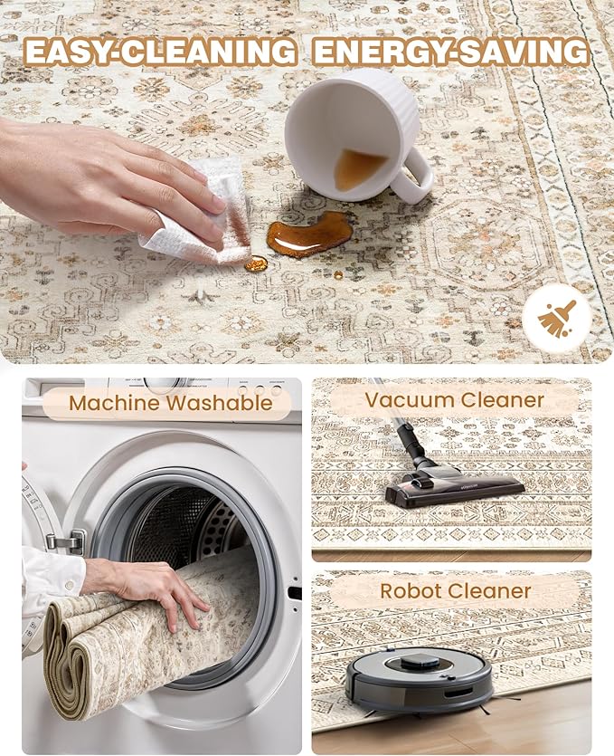Kitchen Runner Rug Non Slip Washable 2.5x8, Soft Low Pile Entryway Rug Runners for Hallways,Carpet Runner for Living Room,Kitchen, Laundry, Bathroom(Cream/Beige,2.5'x8')
