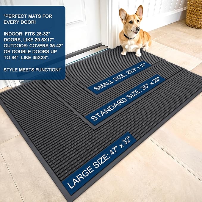 OLANLY Front Door Mat Indoor Outdoor Entrance, Waterproof Heavy Duty Doormat, Fade Resistant, Low Profile, Easy Clean Patio Porch Welcome Floor Mats for Entry, 71x23, Charcoal Grey