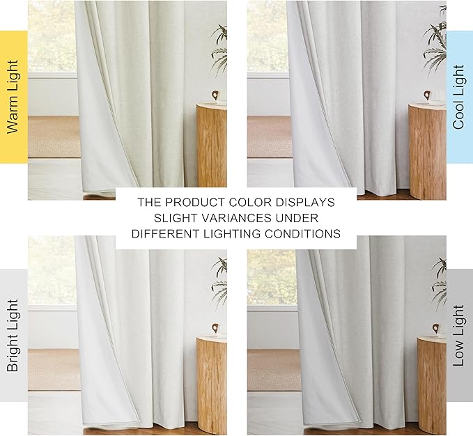 NICETOWN 100% Blackout Linen Texture Curtains 90 inches Long, Ivory, 2 Pcs, Thermal Insulated Full Blackout 2-Layer Lined Drapes, Energy Efficiency Window Draperies for Boy's Room