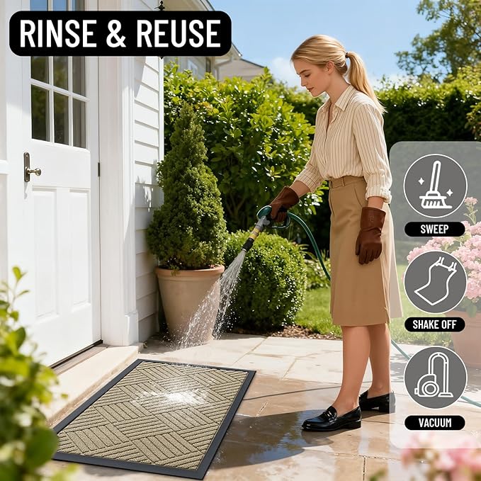 OLANLY Front Door Mat Outside Entrance 35x23, Absorbent, Heavy Duty Sturdy Natural Rubber Doormat Indoor Outdoor, Stain and Fade Resistant, Non-Slip Low Profile Floor Mat for Entryway, Beige Diamond