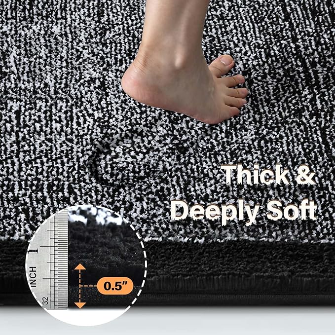 48x24 Long Bathroom Rugs Washable Non Slip, Black Bath Mat for Bathroom Floor Tub, Soft Absorbent Quick Dry Mats for Shower,Bathtub,Home Decor