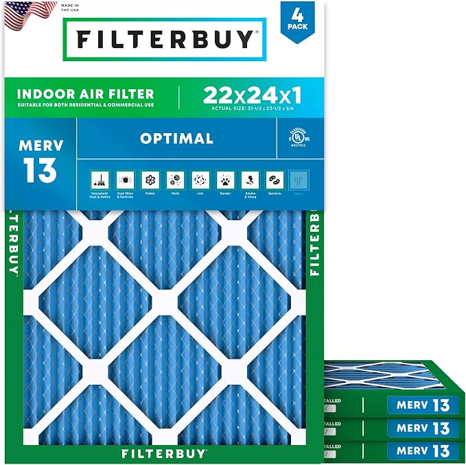 Filterbuy 22x24x1 Air Filter MERV 13 Optimal Smoke & Allergy Defense, by Filterbuy