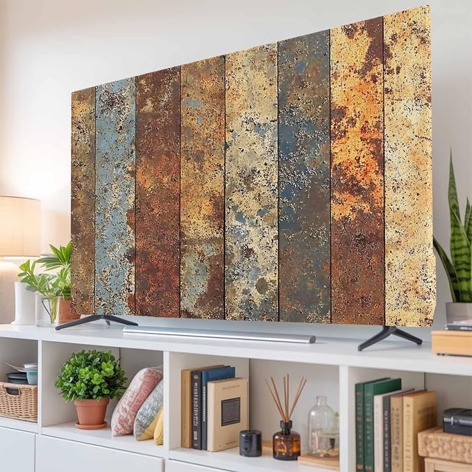 Farmhouse Vintage Wood Board Indoor TV Cover, Elastic TV Screen Protector Brown - Image 6
