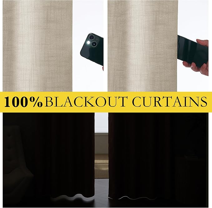 NICETOWN Taupe 100% Blackout Linen Curtains 45 inch Long Burg, Farmhouse Thick Completely Blackout Window Treatment Panels Thermal Insulated Drapes for Cafe (1 Pair, 52" Width Each Panel)