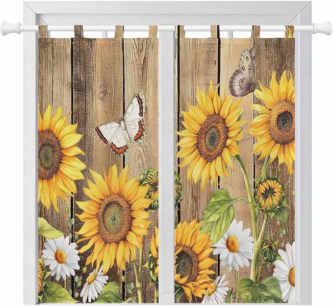 Farmhouse Sunflowers Bathroom Curtains 63 Inch Length, Window Curtains Tab Top by Unknown