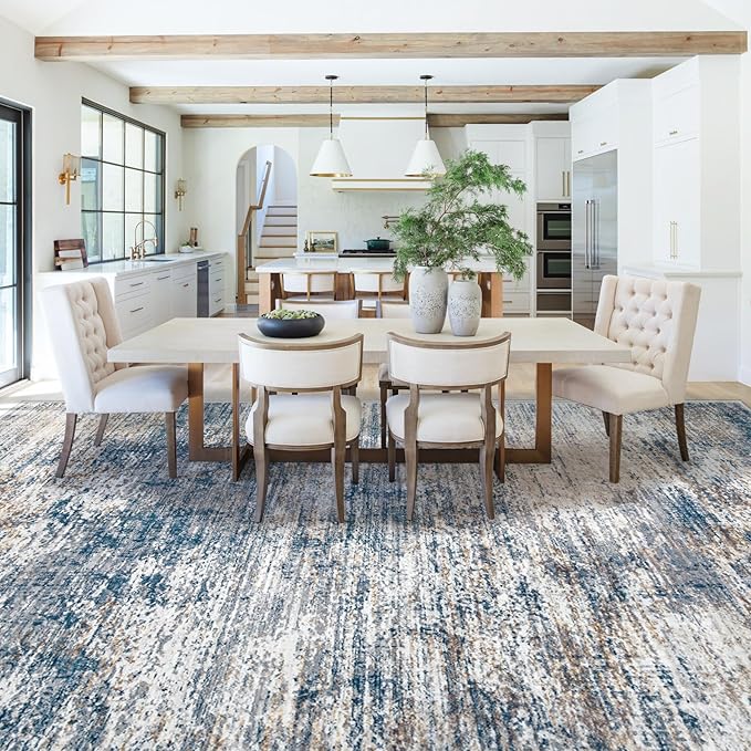 XLUEZ 10x14 Area Rugs for Living Room, Washable Modern Abstract Large Area Rug Neutral Soft Non Slip Kids Rug Stain Resistant Indoor Carpet for Bedroom Dining Room Playroom Office(BlueWhite, 10'x14')