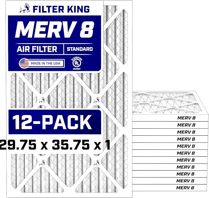 Filter King Air Filters 29.75x35.75x1 | 12 Pack | MERV 8 HVAC Pleated AC by FilterKing