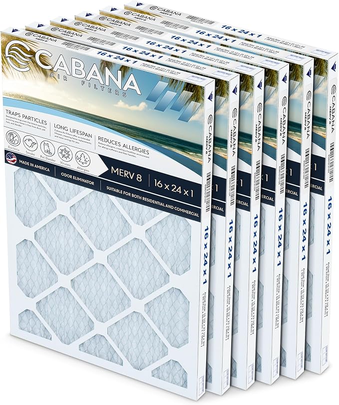 Cabana Filters 6-Pack 16x24x1 MERV 8 AC Furnace Air Filter by CabanaAirFilters