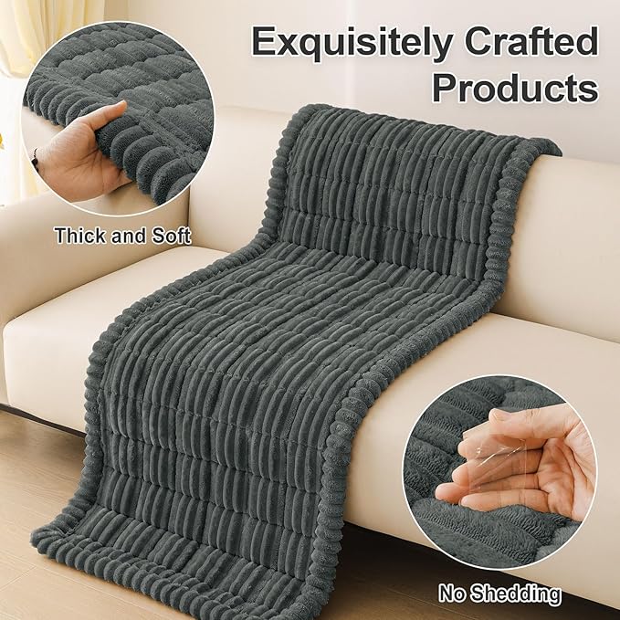 hyha Couch Covers for Dogs Washable, Non Slip Plush Dog Sofa Protectors, Fuzzy Pet Couch Covers for 3 Cushion Sofa Pet Friendly (Dark Grey, 27.6" x 82.7")