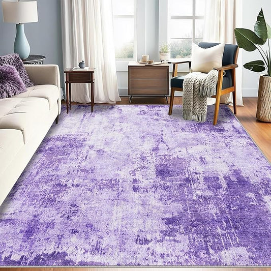 Washable Area Rugs 10'x14 Non-Slip Modern Abstract Soft for Living Room Entryway Bedroom Nursery, Print Pattern, Purple Gray Pink White