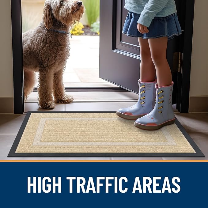 OLANLY Front Door Mat Indoor Outdoor Entrance, Waterproof All-Season, All-Weather Doormat, Sturdy Natural Rubber, Fade Resistant, Low Profile, Easy Clean Patio Porch Entryway Mat, 36x24, Beige