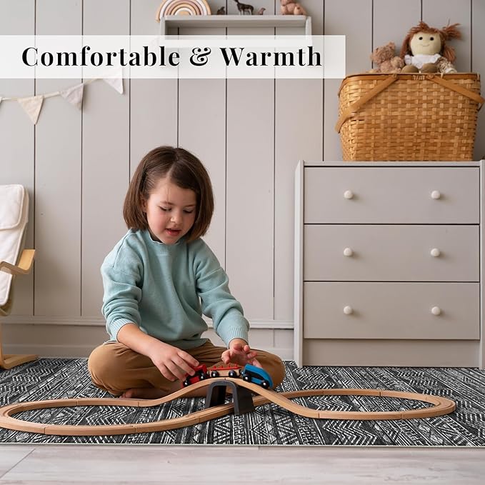 Moroccan 2'6"x8' Hallway Runner Rug - Kitchen Rugs Washable Bedroom Floor Carpet Non-Slip Living Room Rug Rubber Backing Mat Low Pile 2'6"x8' Black