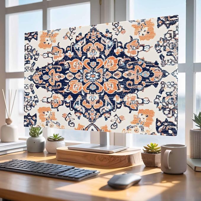Boho Pattern Retro Orange Block Indoor TV Cover, Elastic TV Screen Protector - Image 5