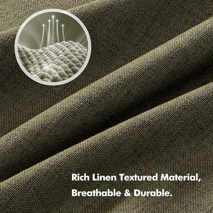 MIULEE 100% Blackout Linen Curtains for Bedroom, Light Olive Green Solid Luxury Decor Thermal Insulation Room Darkening Drapes for Living Room Nursery Back Tab Rod Pocket 42 x 63 Inches, 2 Panels