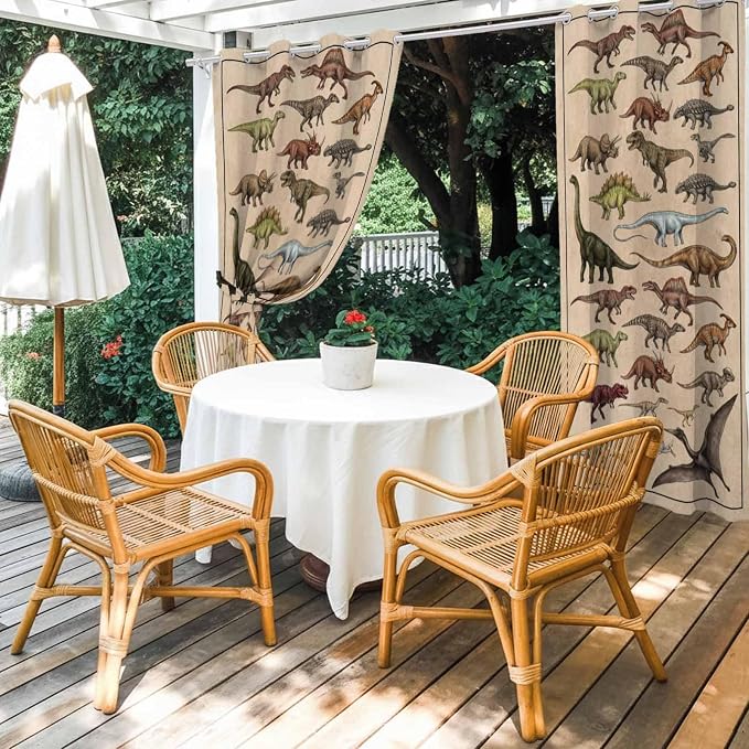 Vintage Outdoor Curtains for Patio Dinosaurs Biographies Retro Waterproof - Image 4