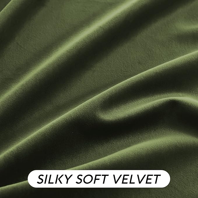 RYB HOME Olive Green Velvet Curtains with Hook Tape, Thermal Insulated Privacy Protect Decorative Drapes for Home Theater, W 42 x L 84 inches, 2 Panels Set