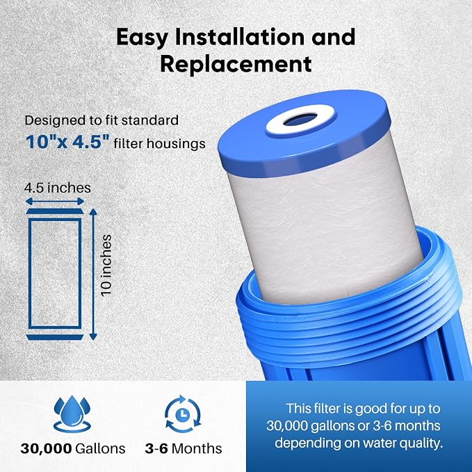 PUREPLUS 5 Micron 10" x 4.5" FXHTC Whole House Sediment and Carbon Water Filter - Image 8