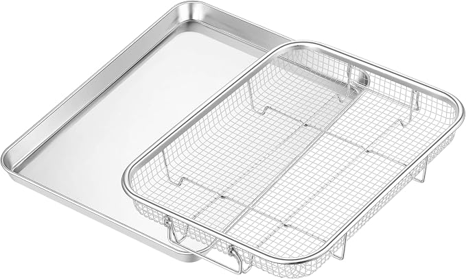 TeamFar Air Fryer Basket for Oven, 12.5”x9.6” Stainless Steel Air Fryer Basket by TeamFar