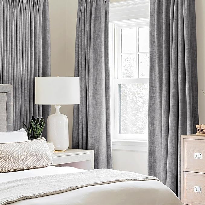 MIULEE Linen Texture Curtains for Bedroom Solid 100% Blackout Thermal Insulated Grey Curtains Grommet Room Darkening Drapes Luxury Decor for Living Room Nursery 52x72 Inch (2 Panels)
