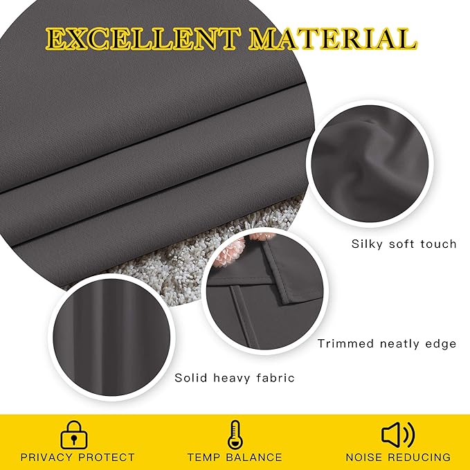 NICETOWN Grey Blackout Curtains 63 inch Length for Bedroom, Grommet Top Room Darkening Thermal Window Treatments Solid Vertical Drapes for Living Room, 2 Panels, W40 x L63
