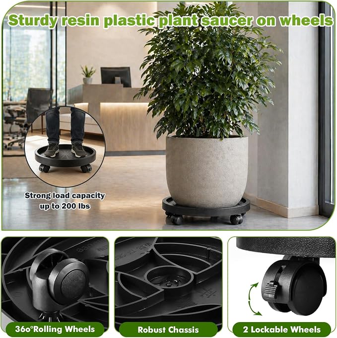 Planterhoma 4 Packs 13 Inch Plant Caddy - Image 2