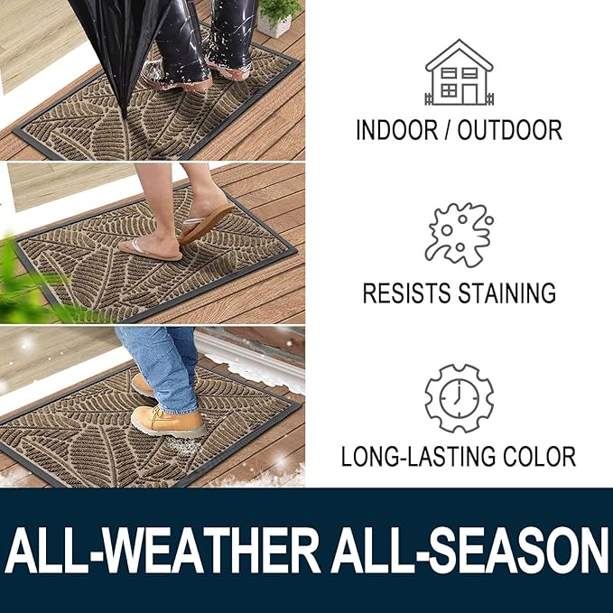 Colorxy Waterproof Doormat, Sturdy Natural Rubber Front Indoor Mat, Non Slip Low Profile Indoor Outdoor Door Mats, Stain and Fade Resistant Floor Mat, Easy Clean Patio Entrance Mat, 47''x24'', Brown