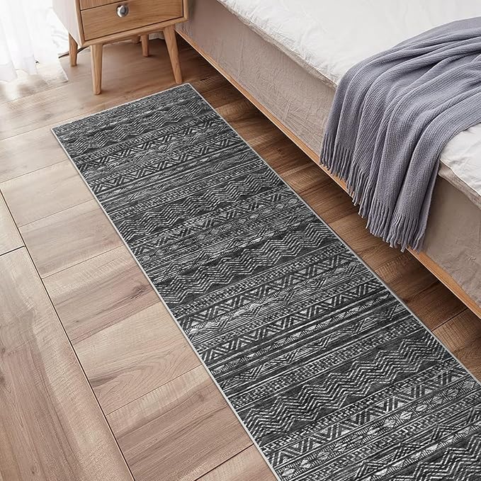 Moroccan Hallway Runner Rug 2'6''x16' - Washable Kitchen Rugs Non Slip Floor Carpet Rubber Backing Long Mat for Bedroom Laundry Living Room 2'6''x16' Black