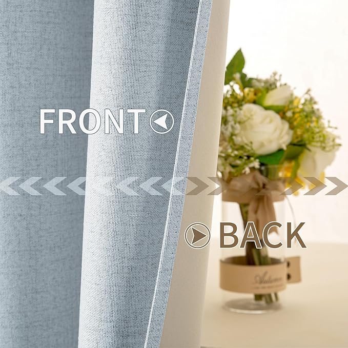 MIULEE Linen Textured Curtains for Bedroom Solid 100% Blackout Thermal Insulated Chambray Blue Grommet Room Darkening Curtains & Drapes Luxury Decor for Living Room Nursery 52 x 54 Inch (2 Panels)
