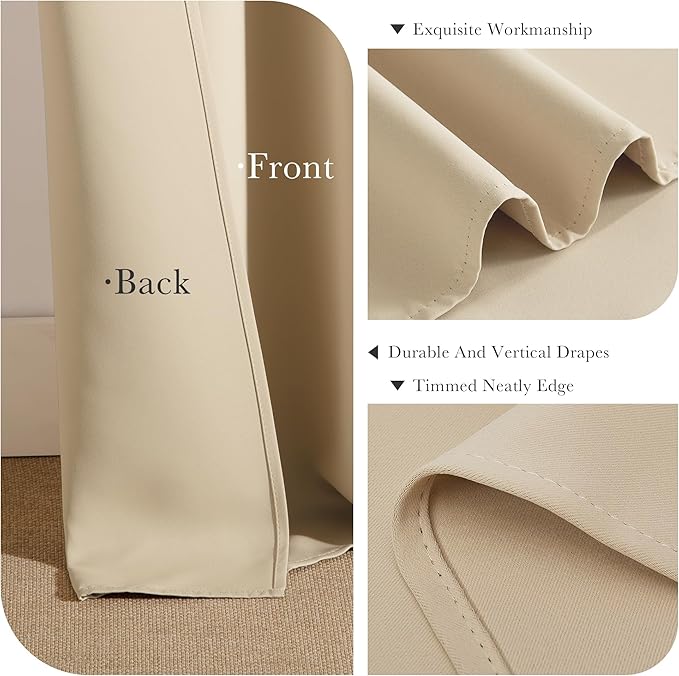 PONY DANCE Thermal Insulated Small Window Curtains Short Drapes for Nursery Bathroom Kitchen Laundry RV Basement, 29 inch Wide by 36 in Long, Biscotti Beige, 2 Panels