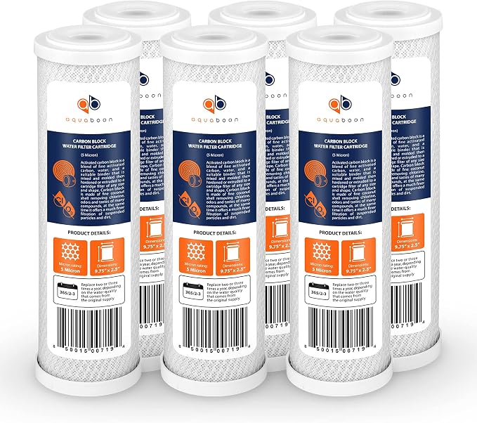 Aquaboon 5 Micron 10 x 2.5 Carbon Block Water Filter Cartridge CTO Whole House by Aquaboon