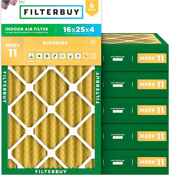 Filterbuy 16x25x4 Air Filter MERV 11 Superior Pet & Allergy Defense, by Filterbuy