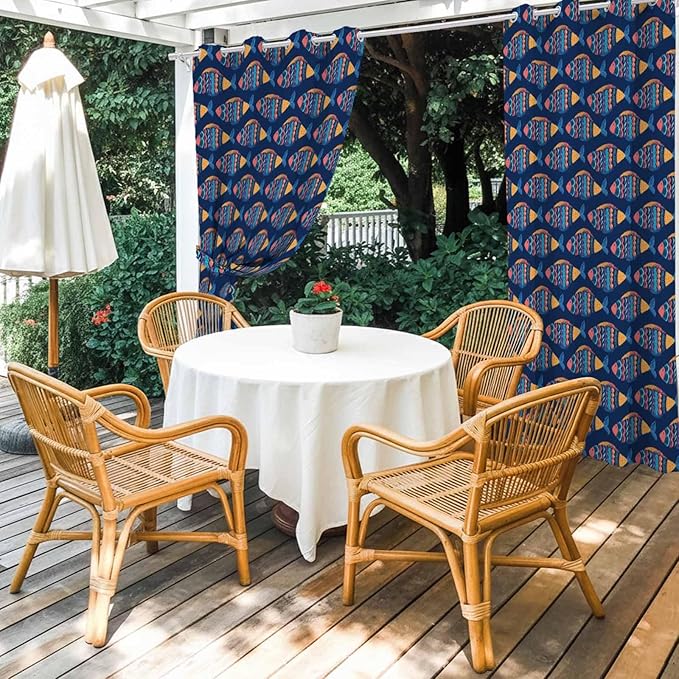 Fish Outdoor Curtains for Patio Vintage National Wind Fish Blue Waterproof - Image 4
