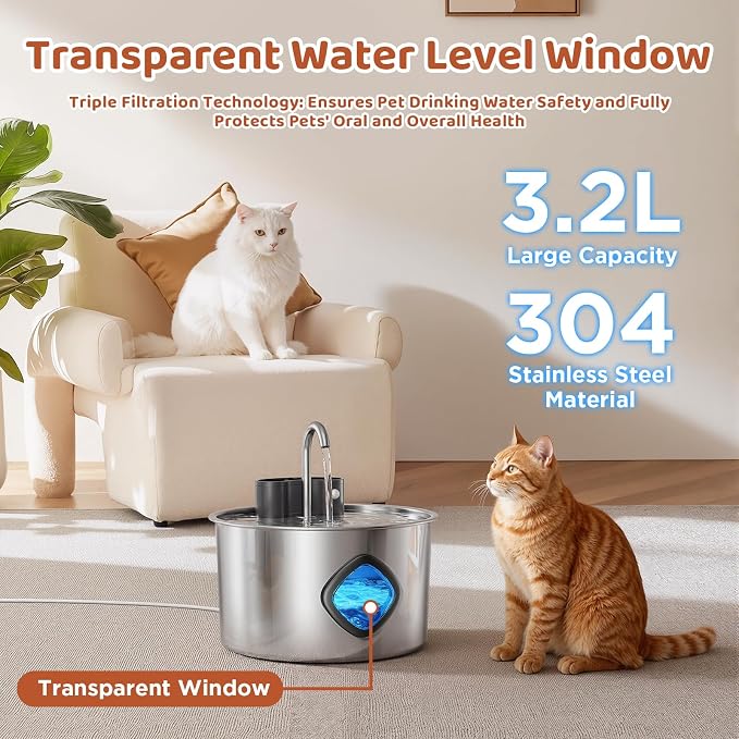 3.2L Wireless Pet Water Fountain, 4000mAh Rechargeable Stainless Steel Dispenser - Image 2