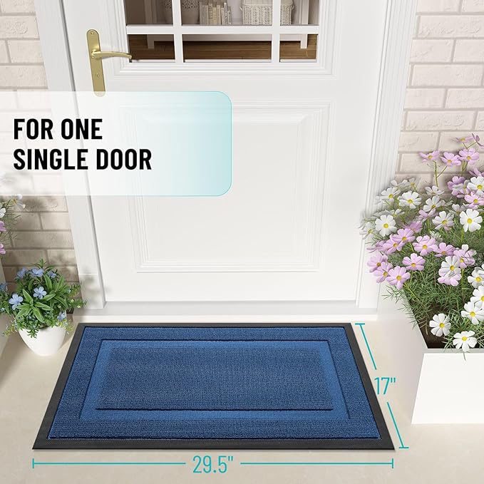 OLANLY Front Door Mat Indoor Outdoor Entrance, Waterproof All-Season, All-Weather Doormat, Sturdy Natural Rubber, Low Profile, Easy Clean Patio Porch Entryway Mat, 47x23, Navy Blue