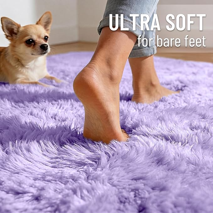 OLANLY Area Rugs for Living Room, Machine Washable 4x5.9 ft Soft Fluffy Shaggy Bedside Rug, Indoor Floor Carpet for Kids Girls and Boys, Dorms, Nursery Rooms, Home Decor Aesthetic, Light Purple