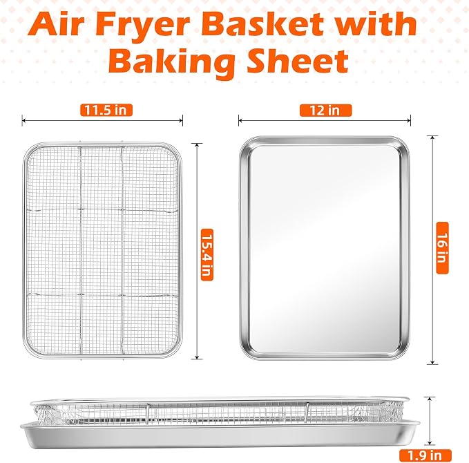 TeamFar Air Fryer Basket for Oven, 16”x12” Stainless Steel Air Fryer Basket and - Image 2