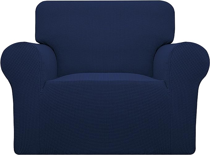 Easy-Going Stretch Chair Sofa Slipcover 1-Piece Couch Sofa Cover Furniture Protector Soft with Elastic Bottom for Kids, Pet. Spandex Jacquard Fabric Small Checks (Chair, Navy)