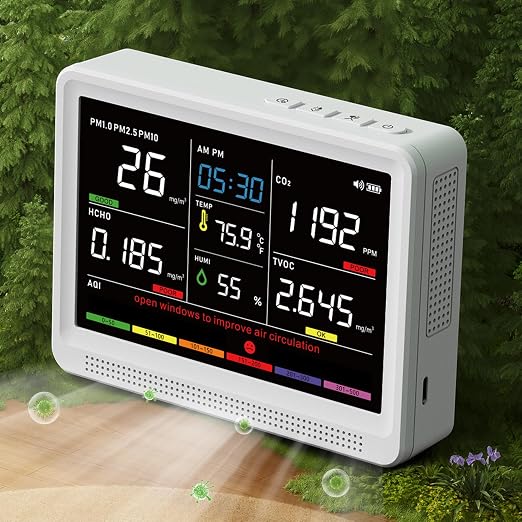 bonoch 16 in 1 Air Quality Monitor Indoor 10h-Battery & 5.5" Display 9 AQI+7 by bonoch