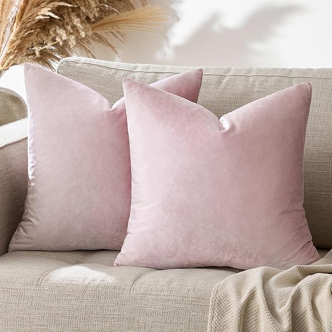GIGIZAZA Decorative Throw Pillow Covers 16x16,Set of 2 Sweet Lilac Square Couch Pillow Covers,Velvet Sofa Boho Cushion Pillows