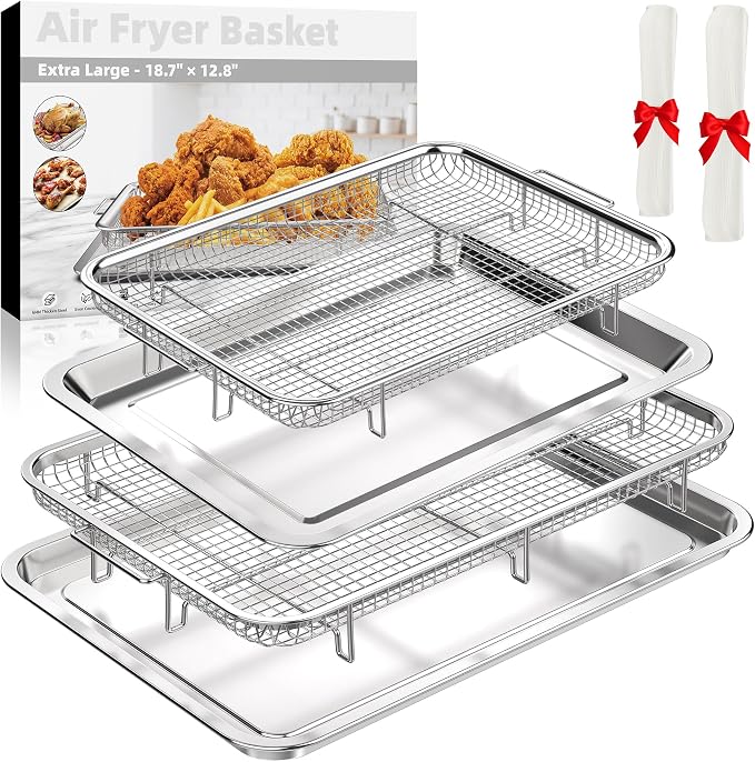 Air Fryer Basket for Oven, 2 Set Air Fryer Pan and Crisper Tray, YEPATER 18.7" by YEPATER