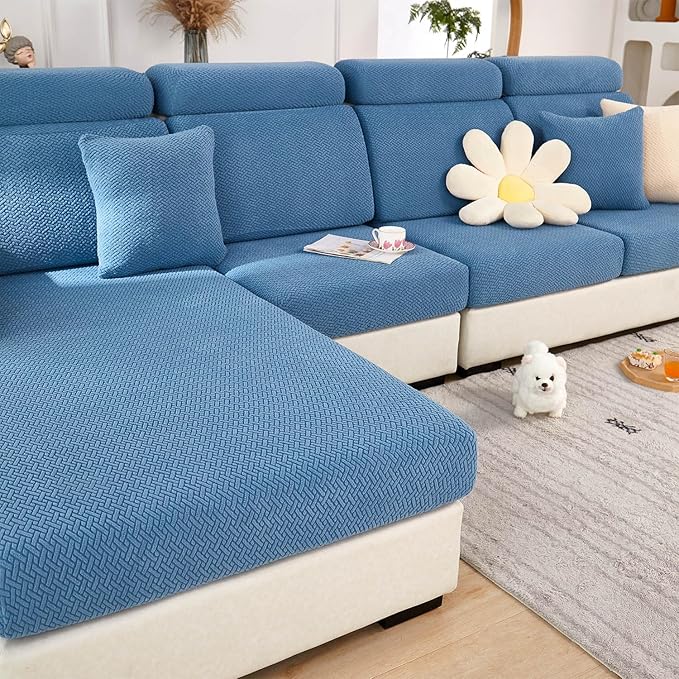 Sofa Covers Couch Covers for Sofa Pet Friendly Couch Cushion Covers Universal Sofa Covers Washable Stretch Slipcovers for Sectional Sofa (Texture Blue,Back Cover L)