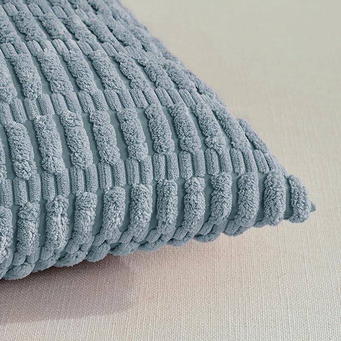 Fancy Homi 4 Packs Boho Light Blue Decorative Throw Pillow Covers 26x26 Inch for Couch Bed Sofa, Rustic Modern Farmhouse Home Decor, Soft Plush Corduroy Cute Square Cushion Case 66x66 cm
