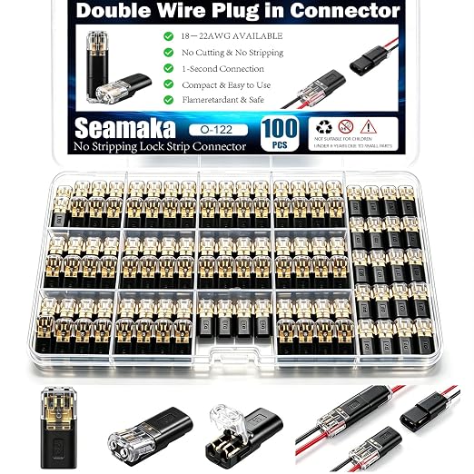 100Pcs Quick Connect Wire Connectors, Low Voltage No Stripping Double Wire Plug by Seamaka